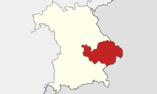 Niederbayern auf einer Bayernkarte