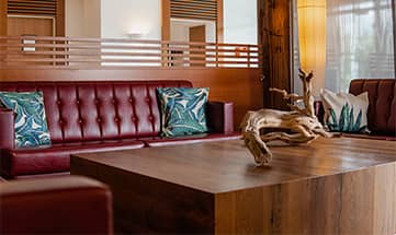 Bequemer Sitzbereich mit roten Ledersofas