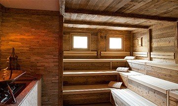 Biosauna umgeben von Holz